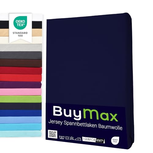 Buymax Spannbettlaken 140x200cm Baumwolle 100% Spannbetttuch Bettlaken Jersey, Matratzenhöhe bis 25 cm, Farbe Anthrazit-Grau ÖKO TEX Standard