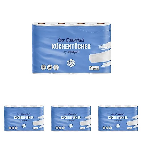 by Amazon Küchenrolle, 3-lagig, 4 Rollen (4 Rollen, 1-er Pack), 64 Blätter pro Rolle, FSC-Zertifiziert