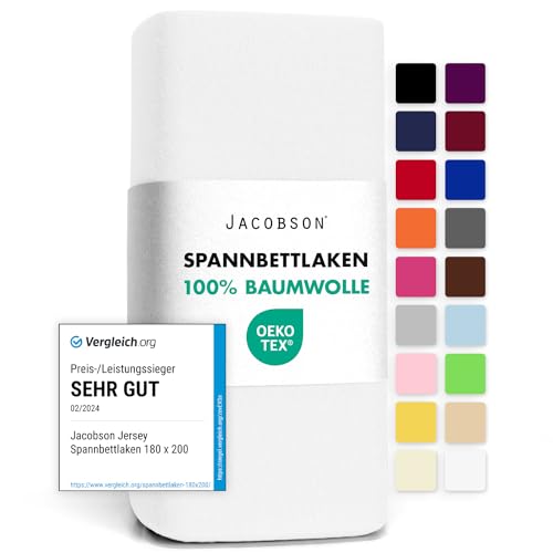 Jacobson Jersey Spannbettlaken Spannbetttuch Baumwolle Bettlaken (180x200-200x200 cm, Grau)