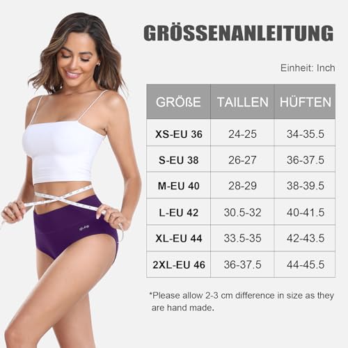 anqier Unterhosen Damen, 5er Pack Stretch Baumwolle Hohe Taille Slips Damen Atmungsaktiv Panties Weich Frauen Unterwäsche