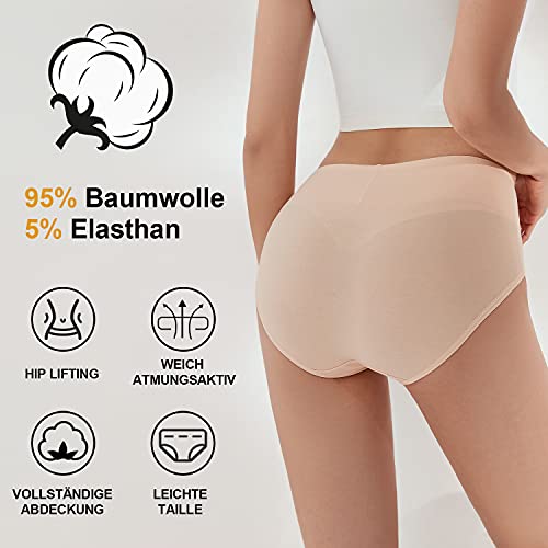 anqier Unterhosen Damen, 5er Pack Stretch Baumwolle Hohe Taille Slips Damen Atmungsaktiv Panties Weich Frauen Unterwäsche