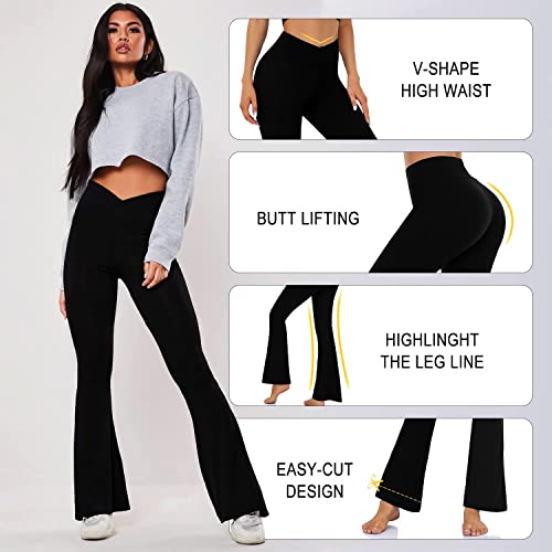 Flared Leggings Yogahose Damen Schlaghose Blickdicht Cross Waist Bootleg Sporthose Bootcut Jogginghose Jazzpants Fitnesshose