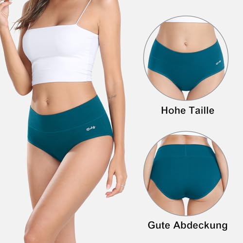 anqier Unterhosen Damen, 5er Pack Stretch Baumwolle Hohe Taille Slips Damen Atmungsaktiv Panties Weich Frauen Unterwäsche