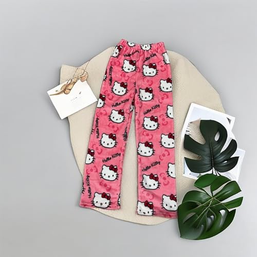 Hello Kἰtty Damen Schlafanzughose Hosen Lang Flanell Pyjama Hose Damen Schlafhose Weich Kawaii Pyjamas Anime Bequeme Warme Pyjamahose Lounge Hose Ideal zum Schlafen Warmes Geschenk für sie