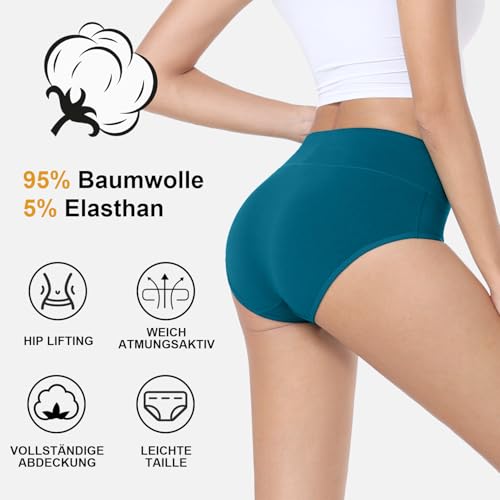 anqier Unterhosen Damen, 5er Pack Stretch Baumwolle Hohe Taille Slips Damen Atmungsaktiv Panties Weich Frauen Unterwäsche