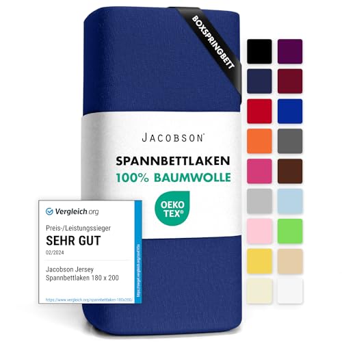 Jacobson Jersey Spannbettlaken Spannbetttuch Baumwolle Bettlaken (180x200-200x200 cm, Grau)