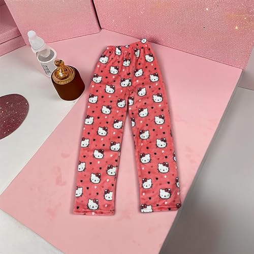 Hello Kἰtty Damen Schlafanzughose Hosen Lang Flanell Pyjama Hose Damen Schlafhose Weich Kawaii Pyjamas Anime Bequeme Warme Pyjamahose Lounge Hose Ideal zum Schlafen Warmes Geschenk für sie