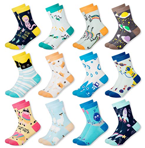 MC.TAM Jungen Mädchen Herren Damen Kinder Unisex Bunte Socken 12 Paar 90% Baumwolle