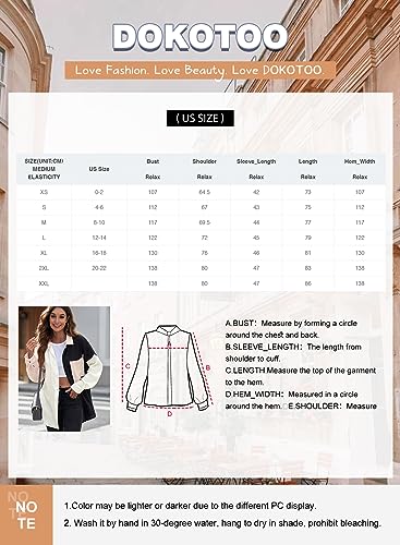 Dokotoo Bluse Damen Musselin Langarmshirt Baumwolle Lässig Oberteile Hemd Langarm Einfarbig Tops Farbblock Shirts Hemdjacke S-XXL