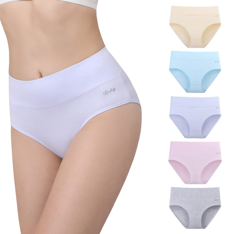 anqier Unterhosen Damen, 5er Pack Stretch Baumwolle Hohe Taille Slips Damen Atmungsaktiv Panties Weich Frauen Unterwäsche