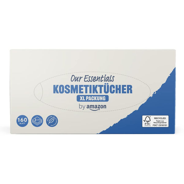 by Amazon Kosmetiktuchbox 3-lagig XL Packung, 160 Stück, 1er-Pack