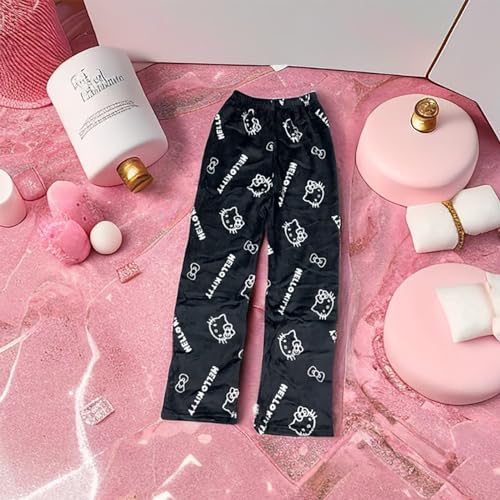 Hello Kἰtty Damen Schlafanzughose Hosen Lang Flanell Pyjama Hose Damen Schlafhose Weich Kawaii Pyjamas Anime Bequeme Warme Pyjamahose Lounge Hose Ideal zum Schlafen Warmes Geschenk für sie