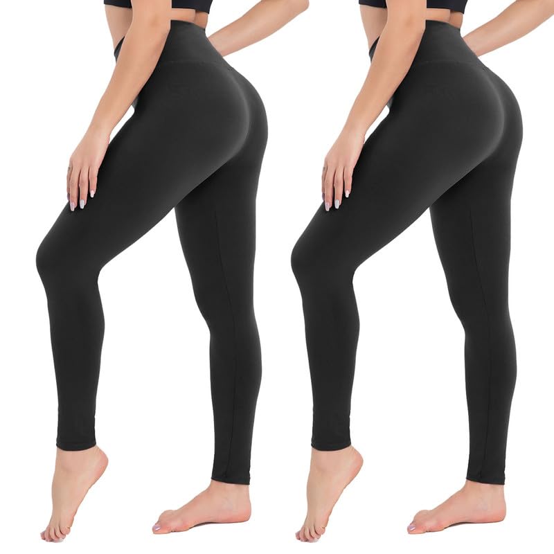 CAMPSNAIL 2er Pack Leggings Damen Schwarz- High Waist Sportleggins Blickdicht Sporthose für Gym Yoga