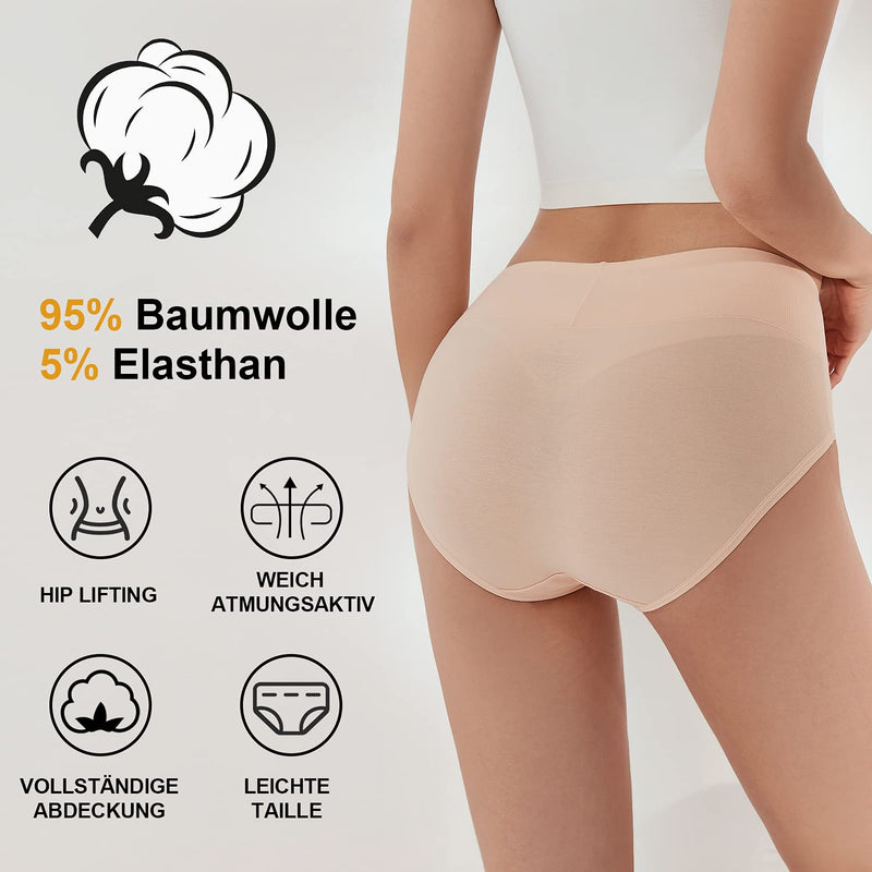 anqier Unterhosen Damen, 5er Pack Stretch Baumwolle Hohe Taille Slips Damen Atmungsaktiv Panties Weich Frauen Unterwäsche