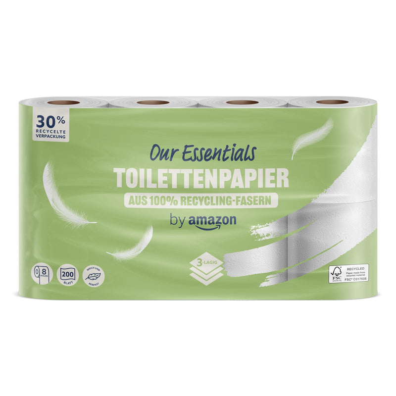 by Amazon Toilettenpapier, 3-lagig, 10 Rollen (10 Rollen, 1-er Pack) 200 Blätter pro Rolle, FSC-Zertifiziert