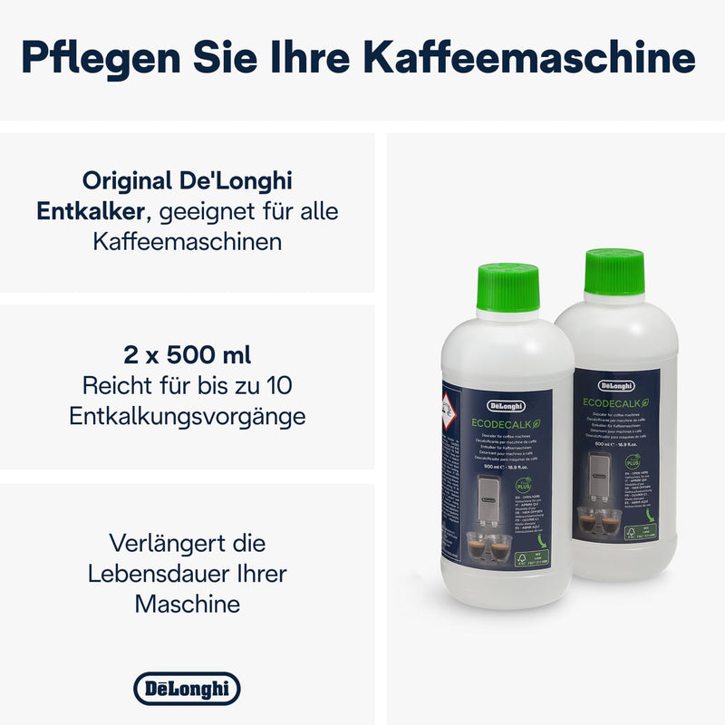 De'Longhi Original EcoDecalk DLSC 500 – Entkalker für Kaffeemaschinen & Kaffeevollautomaten, Universal Kalklöser für 5 Entkalkungsvorgänge, 500 ml, Weiß