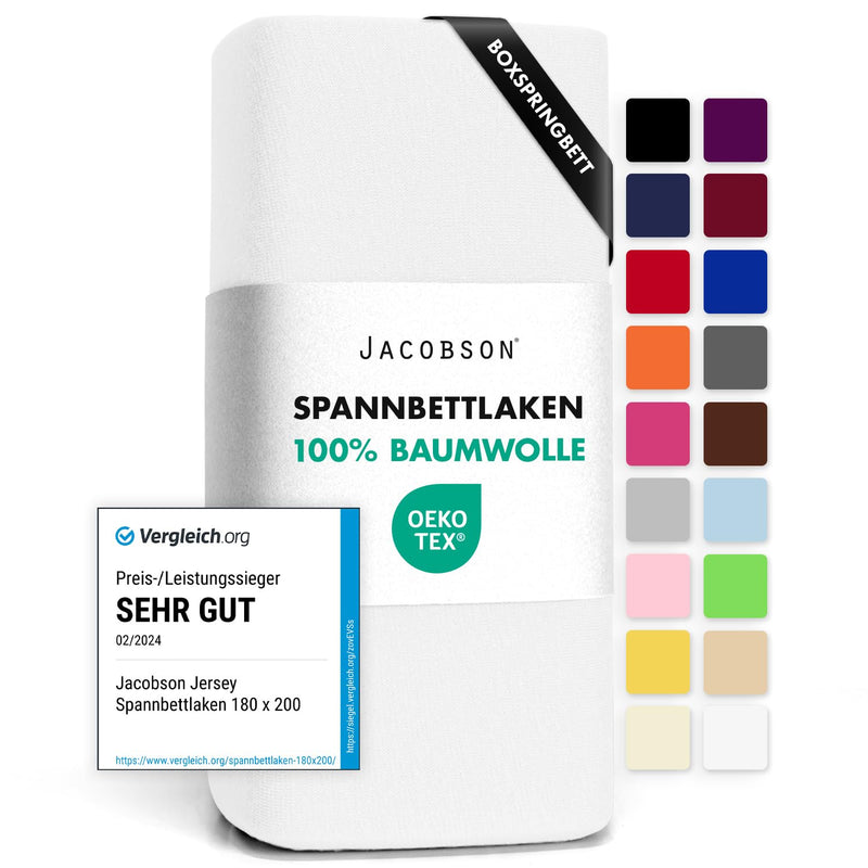 Jacobson Jersey Spannbettlaken Spannbetttuch Baumwolle Bettlaken (180x200-200x200 cm, Grau)