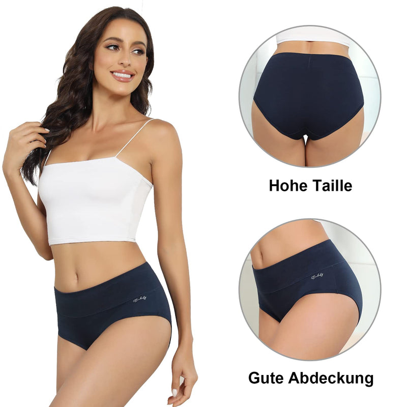 anqier Unterhosen Damen, 5er Pack Stretch Baumwolle Hohe Taille Slips Damen Atmungsaktiv Panties Weich Frauen Unterwäsche