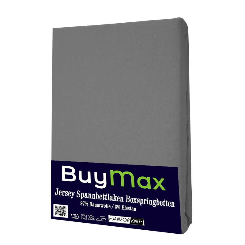 Buymax Spannbettlaken 140x200cm Baumwolle 100% Spannbetttuch Bettlaken Jersey, Matratzenhöhe bis 25 cm, Farbe Anthrazit-Grau ÖKO TEX Standard