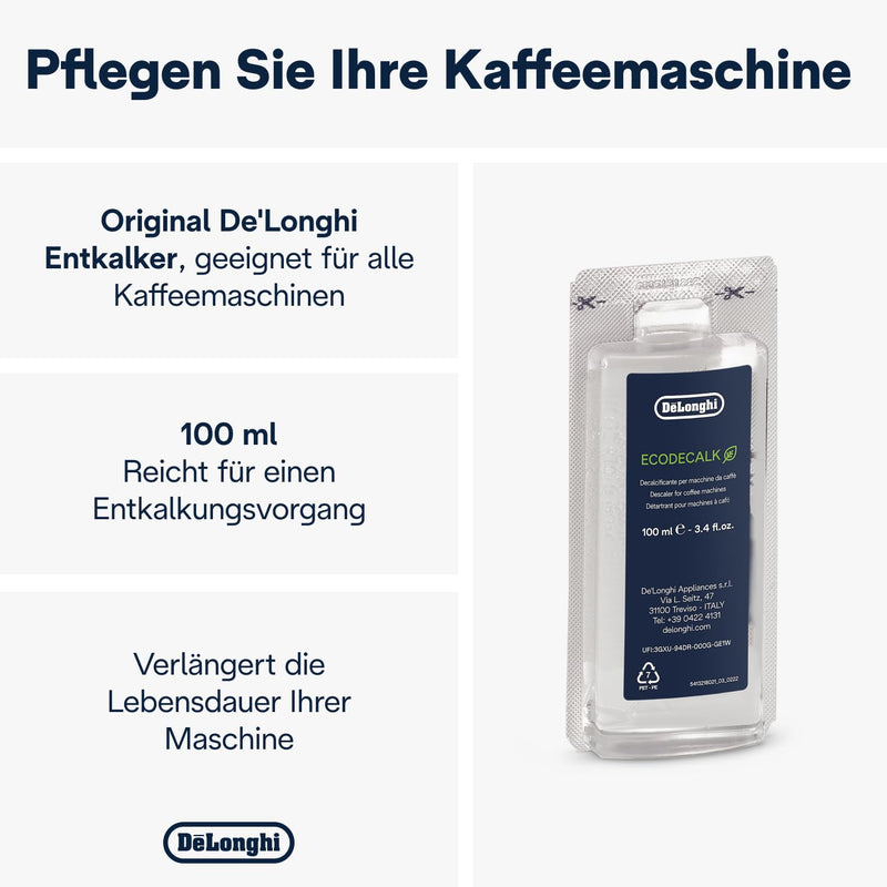 De'Longhi Original EcoDecalk DLSC 500 – Entkalker für Kaffeemaschinen & Kaffeevollautomaten, Universal Kalklöser für 5 Entkalkungsvorgänge, 500 ml, Weiß