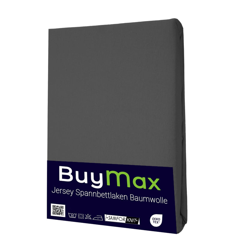 Buymax Spannbettlaken 140x200cm Baumwolle 100% Spannbetttuch Bettlaken Jersey, Matratzenhöhe bis 25 cm, Farbe Anthrazit-Grau ÖKO TEX Standard