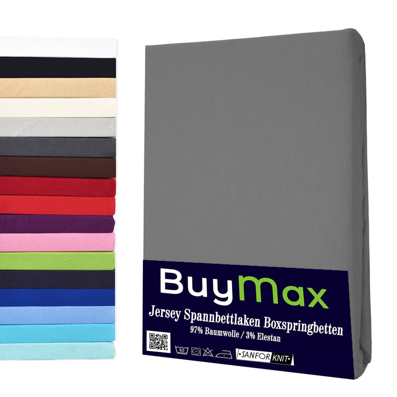 Buymax Spannbettlaken 140x200cm Baumwolle 100% Spannbetttuch Bettlaken Jersey, Matratzenhöhe bis 25 cm, Farbe Anthrazit-Grau ÖKO TEX Standard