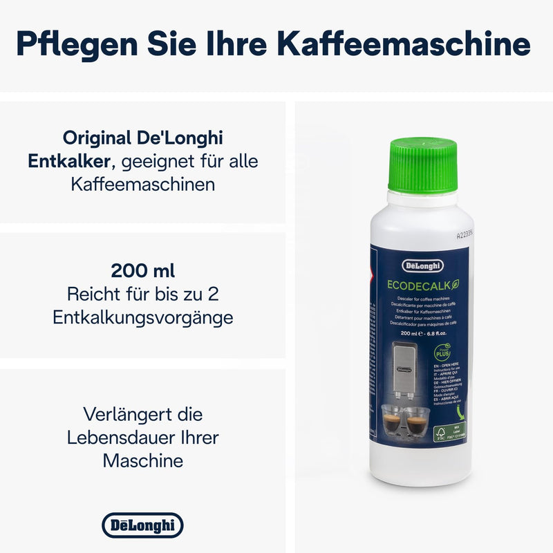 De'Longhi Original EcoDecalk DLSC 500 – Entkalker für Kaffeemaschinen & Kaffeevollautomaten, Universal Kalklöser für 5 Entkalkungsvorgänge, 500 ml, Weiß