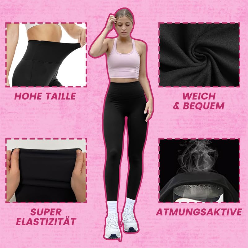 CAMPSNAIL 2er Pack Leggings Damen Schwarz- High Waist Sportleggins Blickdicht Sporthose für Gym Yoga