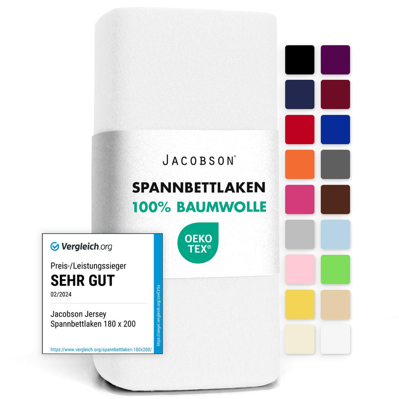 Jacobson Jersey Spannbettlaken Spannbetttuch Baumwolle Bettlaken (180x200-200x200 cm, Grau)