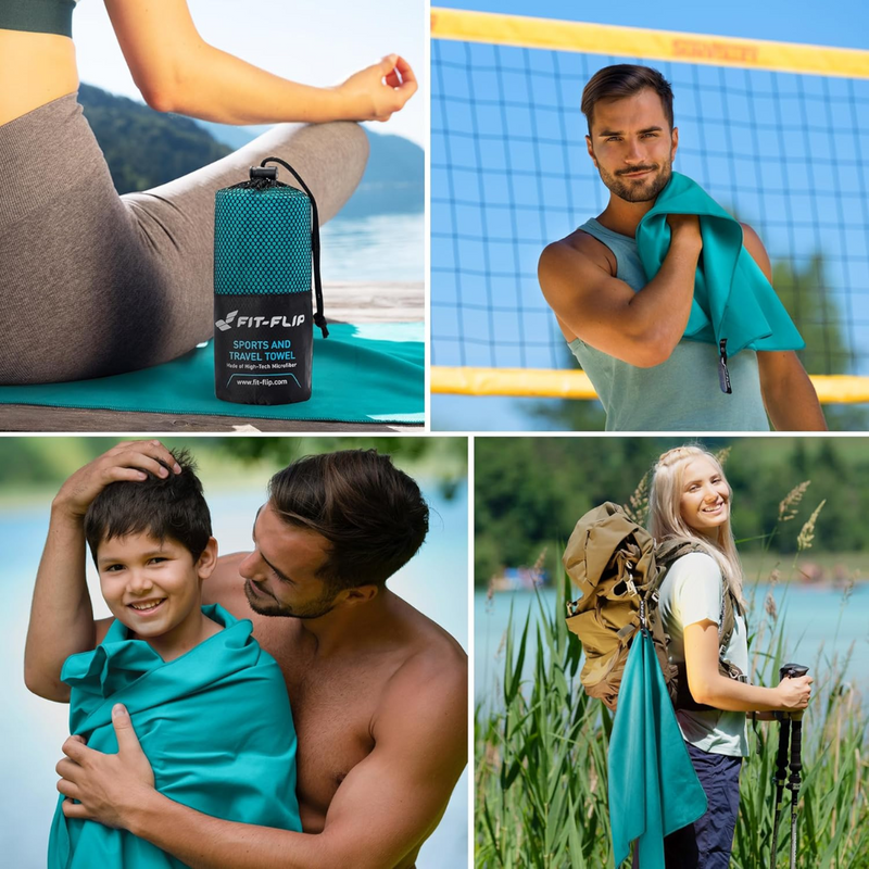 Fit-Flip Mikrofaser Handtuch - kompakte Microfaser Handtücher - ideal als Sporthandtuch, Reisehandtuch, Strandtuch - schnelltrocknend und leicht - Badetuch groß - Sport, Fitness, Sauna