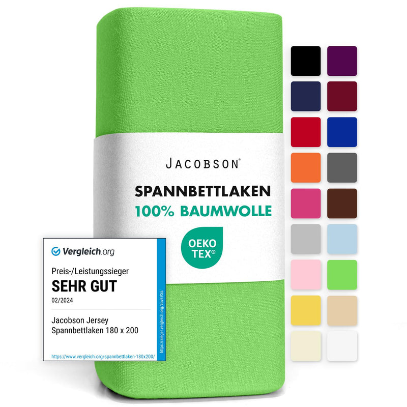 Jacobson Jersey Spannbettlaken Spannbetttuch Baumwolle Bettlaken (180x200-200x200 cm, Grau)