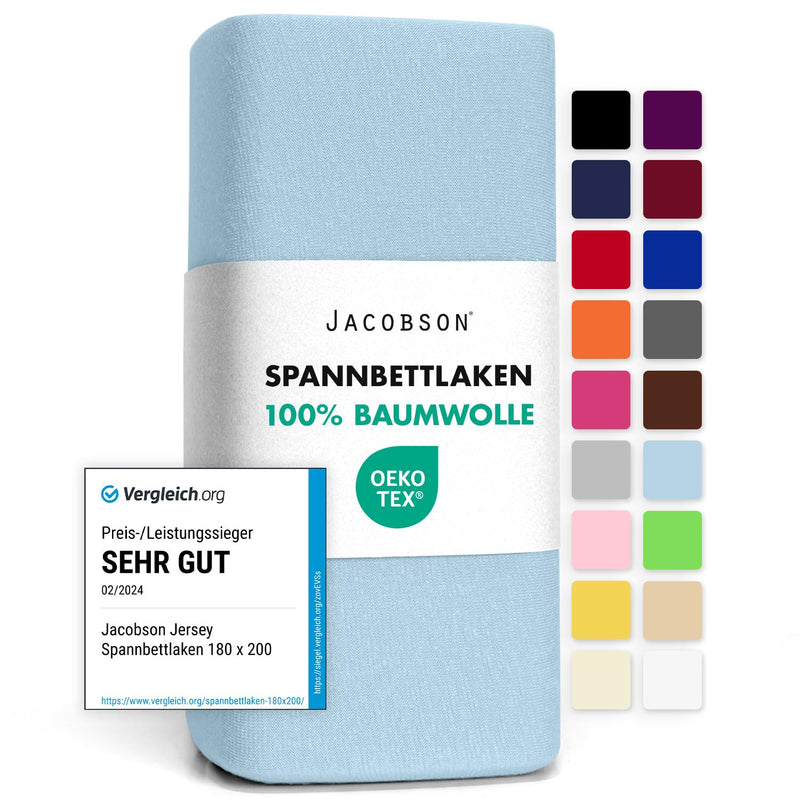 Jacobson Jersey Spannbettlaken Spannbetttuch Baumwolle Bettlaken (180x200-200x200 cm, Grau)