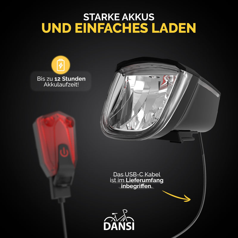 DANSI Fahrradleuchten-Set StVZO I LED-Fahrradlicht I Rad-Licht hell vorne