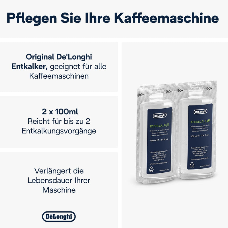 De'Longhi Original EcoDecalk DLSC 500 – Entkalker für Kaffeemaschinen & Kaffeevollautomaten, Universal Kalklöser für 5 Entkalkungsvorgänge, 500 ml, Weiß