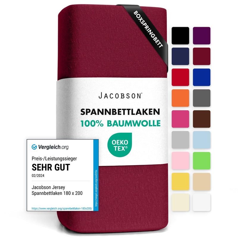 Jacobson Jersey Spannbettlaken Spannbetttuch Baumwolle Bettlaken (180x200-200x200 cm, Grau)