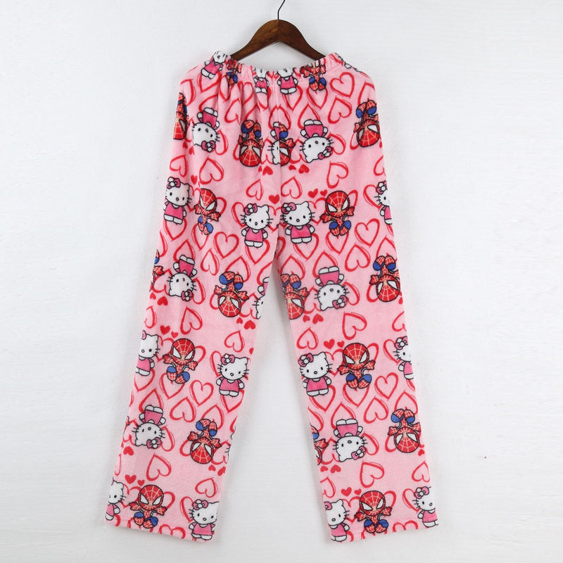 Hello Kἰtty Damen Schlafanzughose Hosen Lang Flanell Pyjama Hose Damen Schlafhose Weich Kawaii Pyjamas Anime Bequeme Warme Pyjamahose Lounge Hose Ideal zum Schlafen Warmes Geschenk für sie