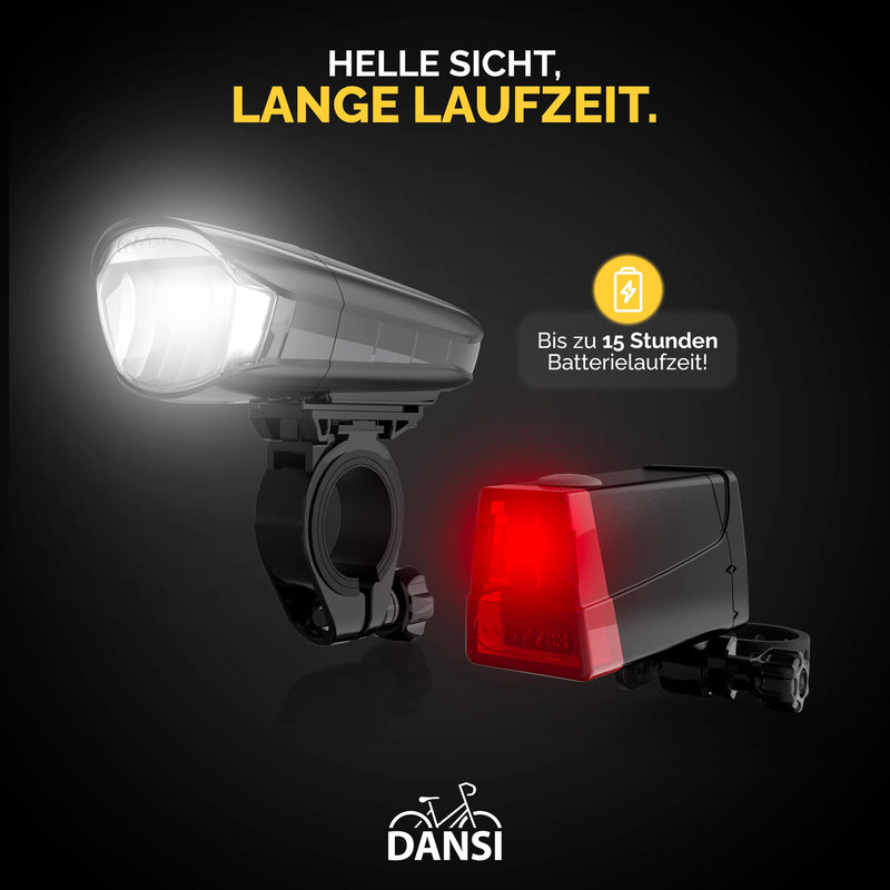 DANSI Fahrradleuchten-Set StVZO I LED-Fahrradlicht I Rad-Licht hell vorne