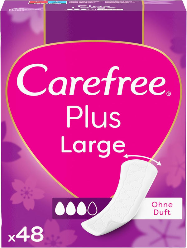 Carefree Slipeinlagen Plus Large mit leichtem Duft (48 Stück), super saugstarke & extra breite Slipeinlagen, um Flüssigkeiten sofort einzuschließen, Größe Large