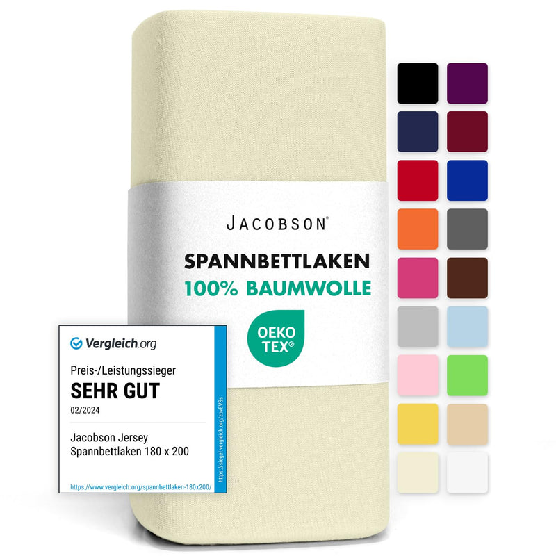 Jacobson Jersey Spannbettlaken Spannbetttuch Baumwolle Bettlaken (180x200-200x200 cm, Grau)