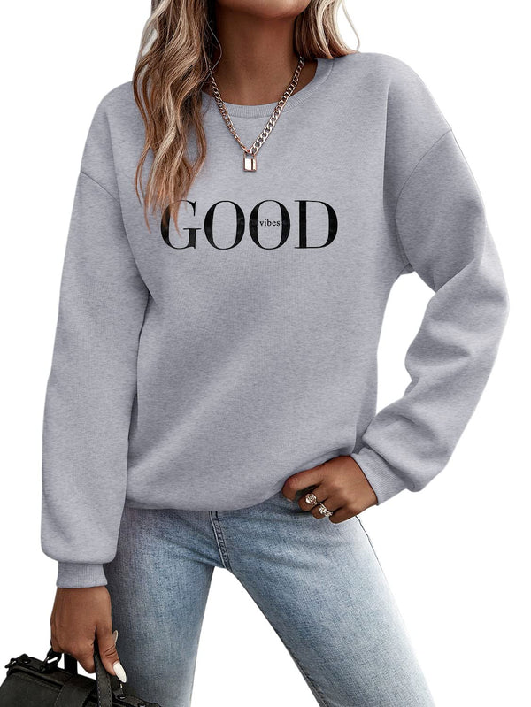 Minetom Pullover Damen Sweatshirt Briefe Drucken Langarm Rundhals Pulli Herbst Winter Frauen Buchstaben Druck Locker Casual Oberteil Sport Streetwear Sweatshirts ohne Kapuze Bluse Tops