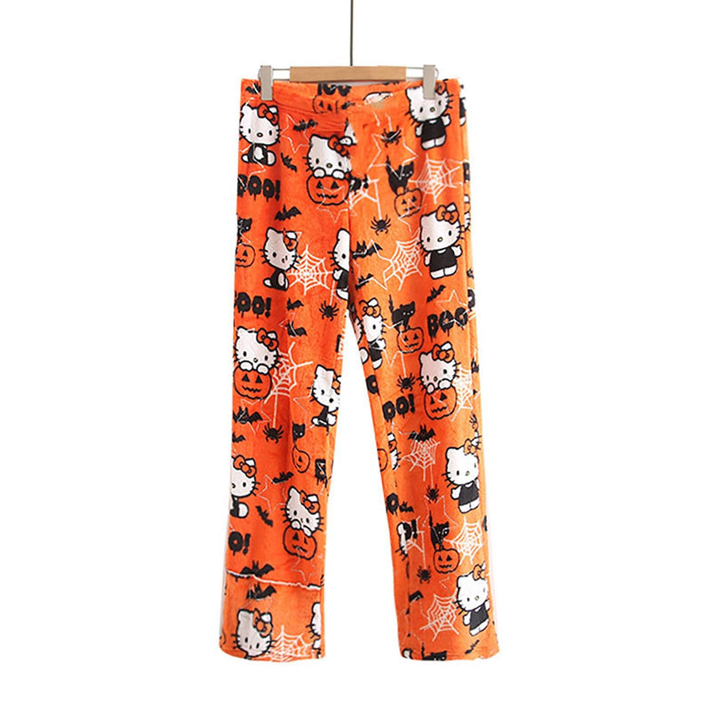 Hello Kἰtty Damen Schlafanzughose Hosen Lang Flanell Pyjama Hose Damen Schlafhose Weich Kawaii Pyjamas Anime Bequeme Warme Pyjamahose Lounge Hose Ideal zum Schlafen Warmes Geschenk für sie