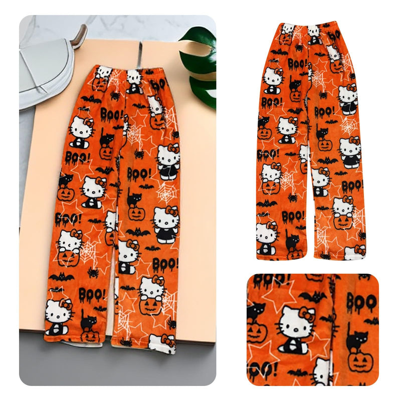 Hello Kἰtty Damen Schlafanzughose Hosen Lang Flanell Pyjama Hose Damen Schlafhose Weich Kawaii Pyjamas Anime Bequeme Warme Pyjamahose Lounge Hose Ideal zum Schlafen Warmes Geschenk für sie