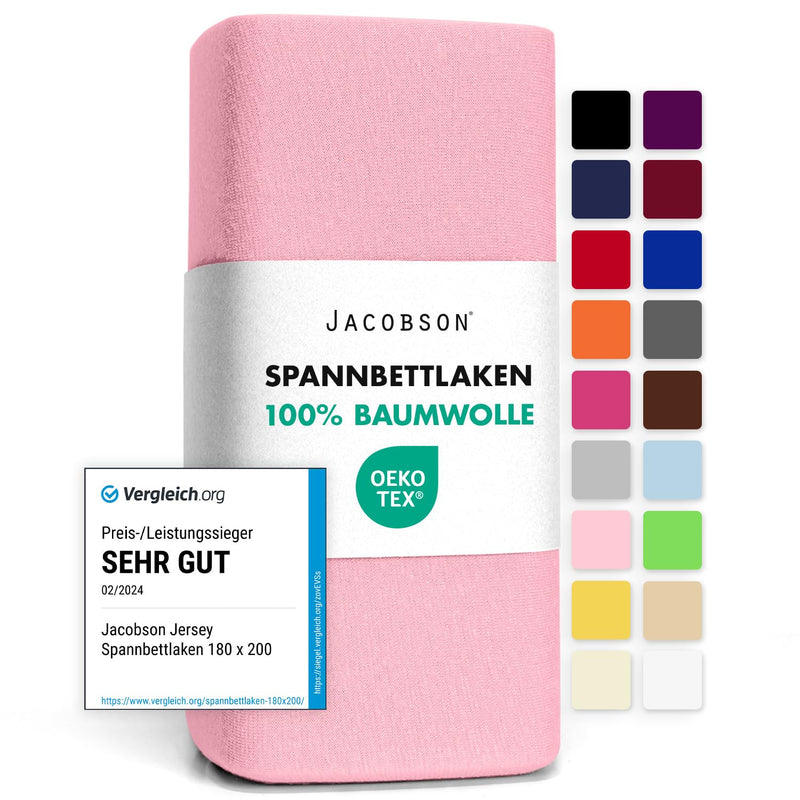 Jacobson Jersey Spannbettlaken Spannbetttuch Baumwolle Bettlaken (180x200-200x200 cm, Grau)