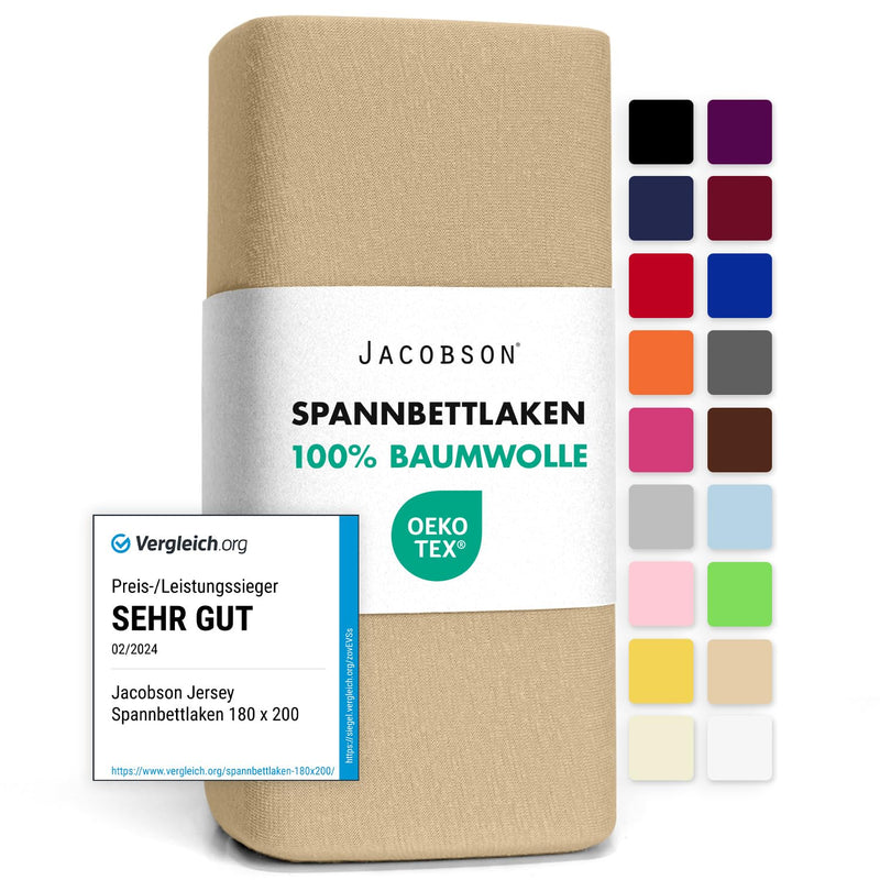 Jacobson Jersey Spannbettlaken Spannbetttuch Baumwolle Bettlaken (180x200-200x200 cm, Grau)