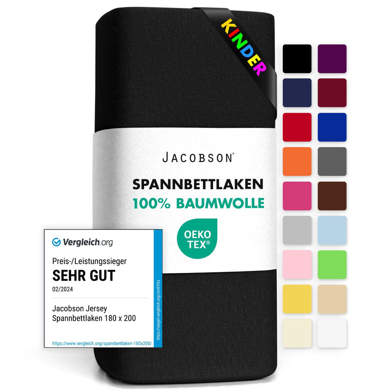 Jacobson Jersey Spannbettlaken Spannbetttuch Baumwolle Bettlaken (180x200-200x200 cm, Grau)