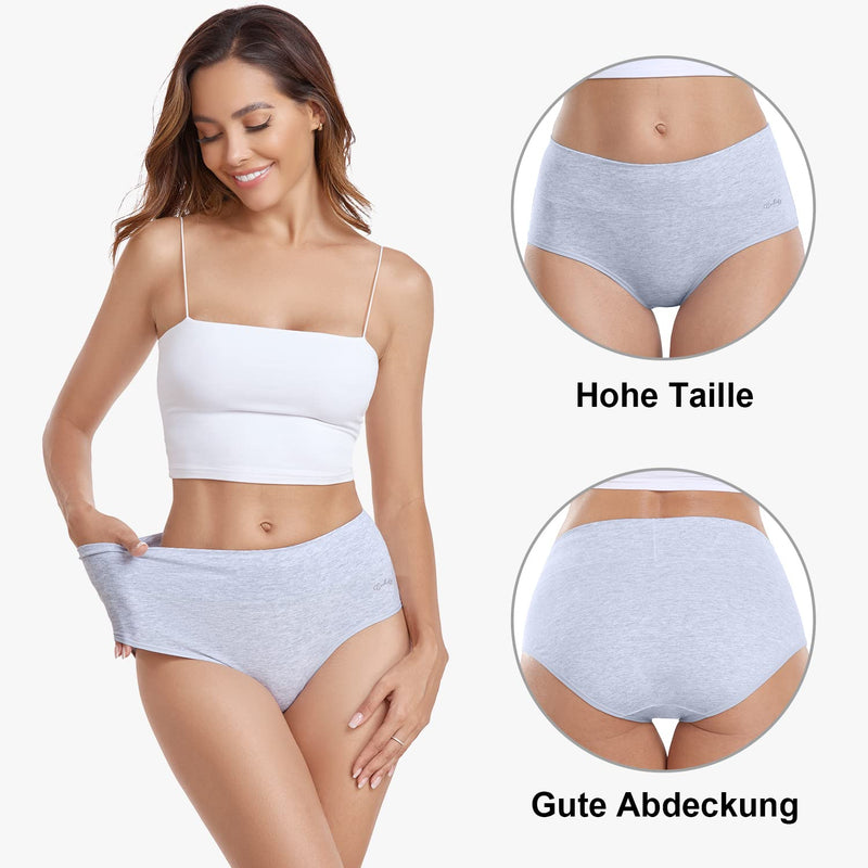 anqier Unterhosen Damen, 5er Pack Stretch Baumwolle Hohe Taille Slips Damen Atmungsaktiv Panties Weich Frauen Unterwäsche