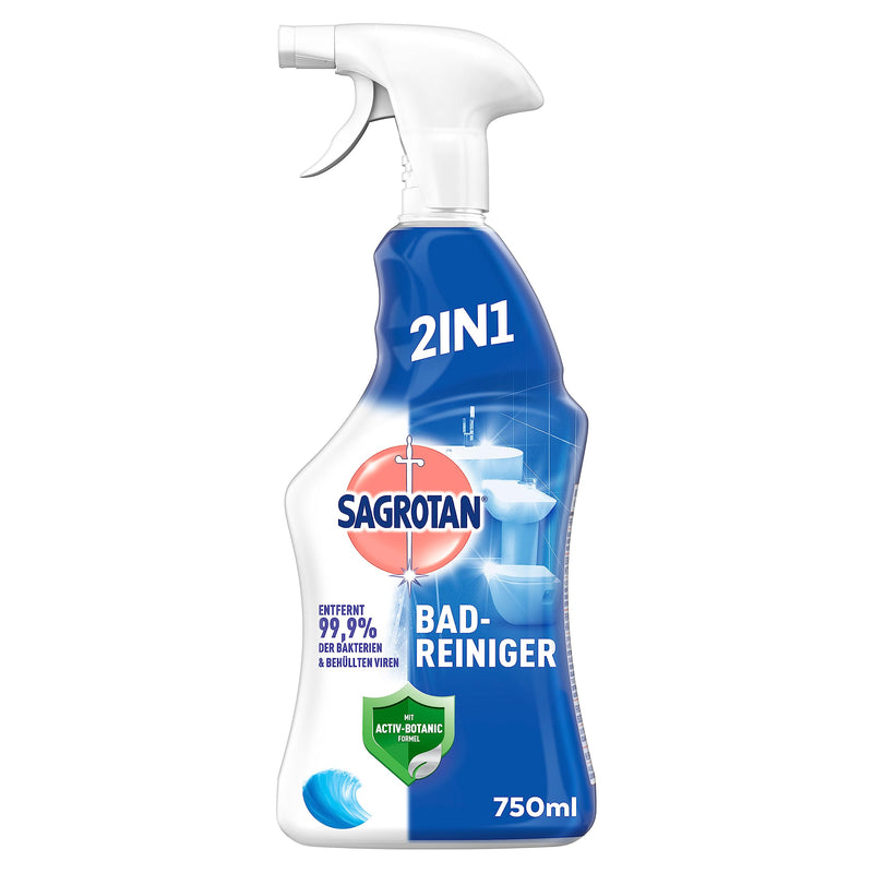 Sagrotan Bad-Reiniger Ozeanfrische – 2in1 Desinfektionsreiniger mit Antischmutzfilm für zuverlässige Hygiene im Badezimmer – 1 x 750 ml Sprühflasche(Das Produktdesign kann abweichen.)