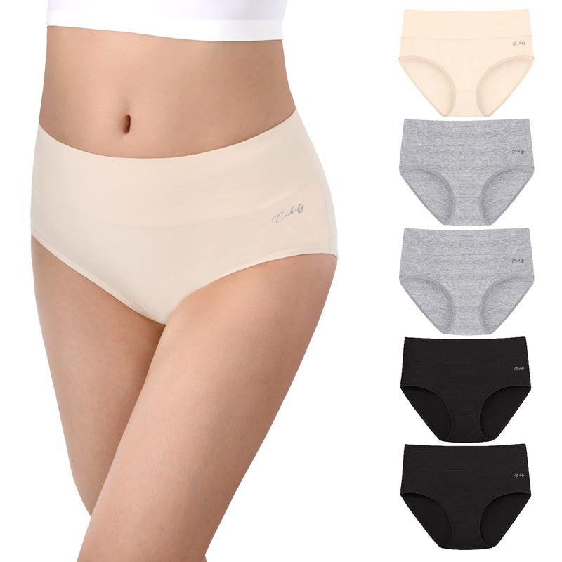 anqier Unterhosen Damen, 5er Pack Stretch Baumwolle Hohe Taille Slips Damen Atmungsaktiv Panties Weich Frauen Unterwäsche