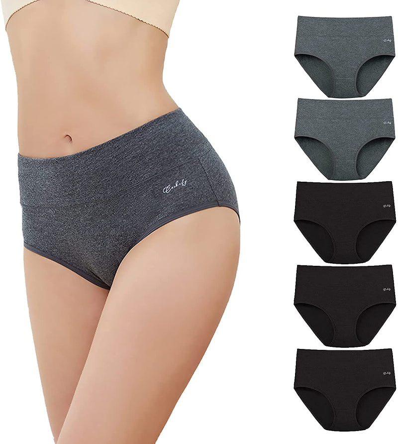 anqier Unterhosen Damen, 5er Pack Stretch Baumwolle Hohe Taille Slips Damen Atmungsaktiv Panties Weich Frauen Unterwäsche