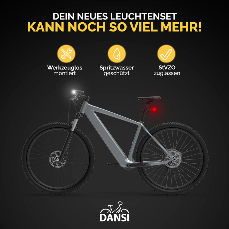 DANSI Fahrradleuchten-Set StVZO I LED-Fahrradlicht I Rad-Licht hell vorne